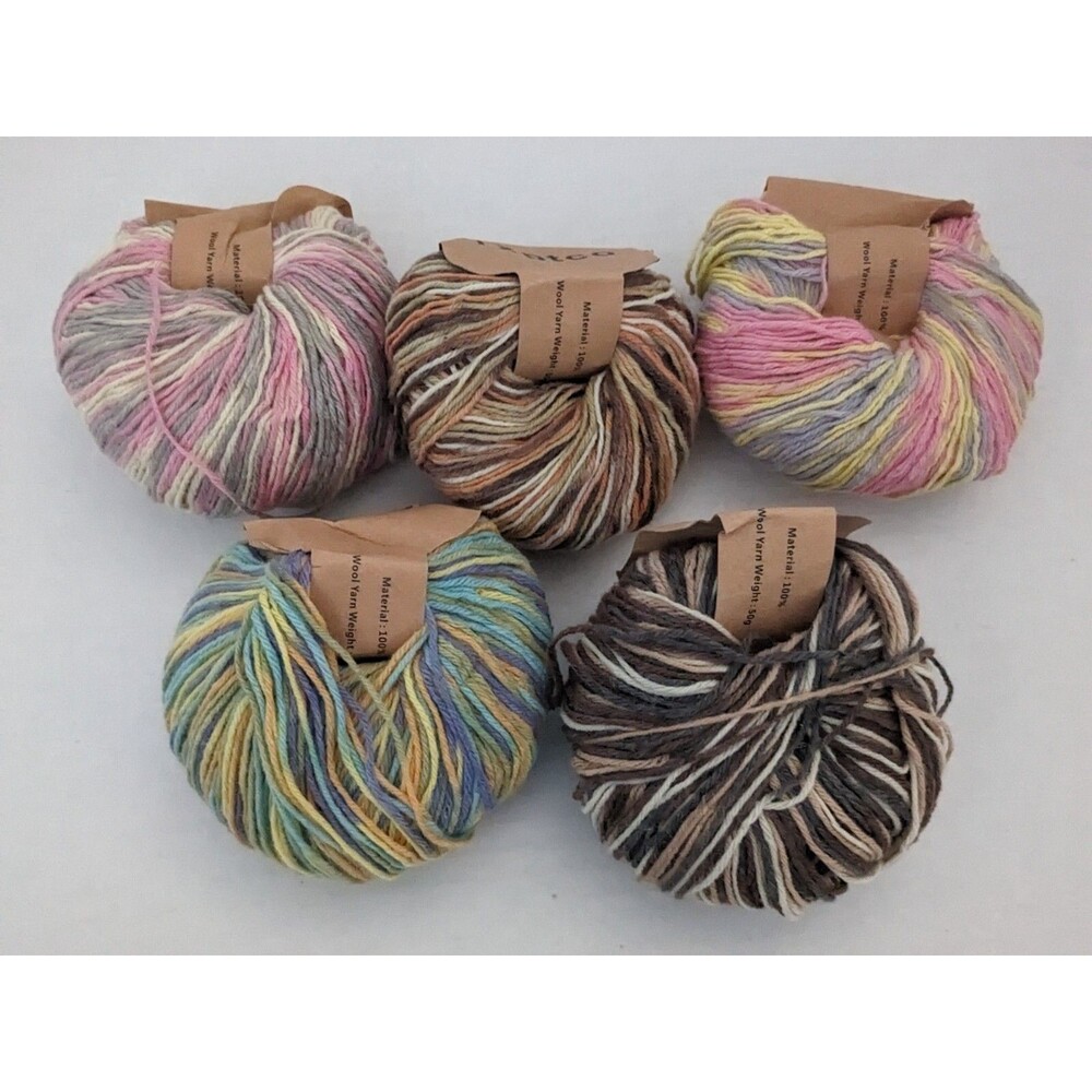 Txptco 100% Wool Yarn 5 Skeins Assorted Rainbow Gradient 50g